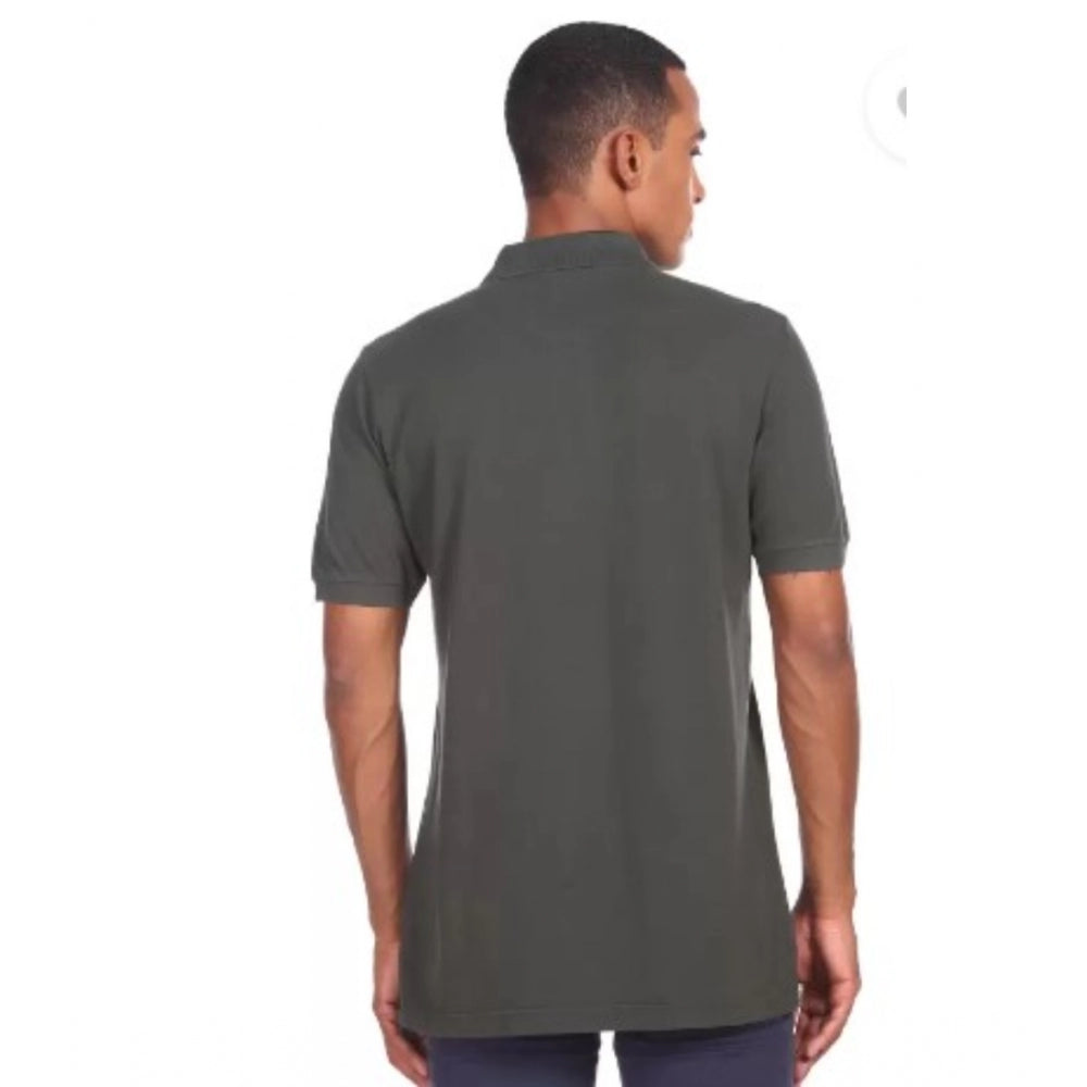 Men's Casual Half sleeve Solid Cotton Polo Neck T-shirt (Dark Grey)