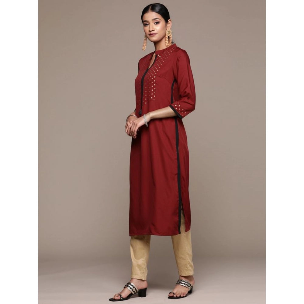 Women's Casual 3-4Th Sleeve Ethnic Motifs Crepe Kurti (Maroon)