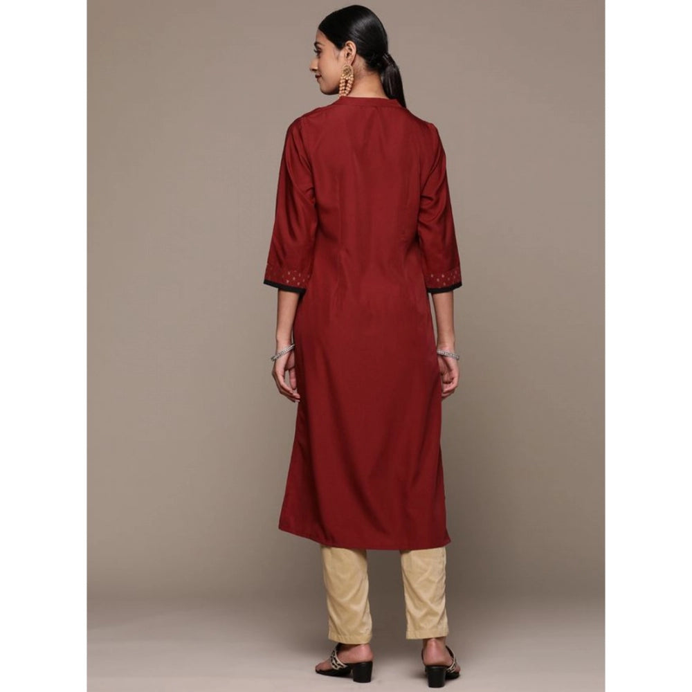 Women's Casual 3-4Th Sleeve Ethnic Motifs Crepe Kurti (Maroon)