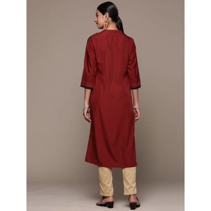 Women's Casual 3-4Th Sleeve Ethnic Motifs Crepe Kurti (Maroon)