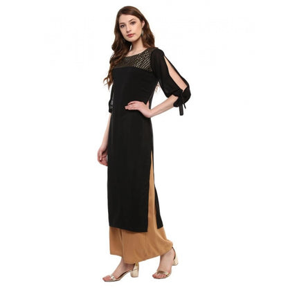 Generic Women's Casual 3-4Th Sleeve Solid Crepe Kurti (Black)