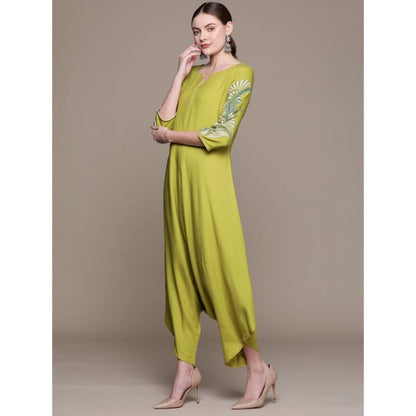 Women's Casual 3-4Th Sleeve Peacock Mehandi Rayon Jumpsuit (Mehandi Green)