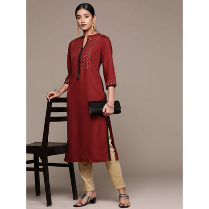 Women's Casual 3-4Th Sleeve Ethnic Motifs Crepe Kurti (Maroon)