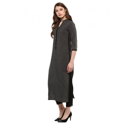 Women's Casual 3-4Th Sleeve Solid Crepe Kurti (Grey)