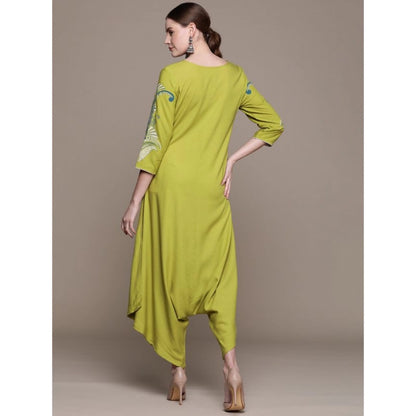 Women's Casual 3-4Th Sleeve Peacock Mehandi Rayon Jumpsuit (Mehandi Green)