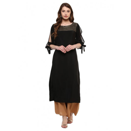 Generic Women's Casual 3-4Th Sleeve Solid Crepe Kurti (Black)