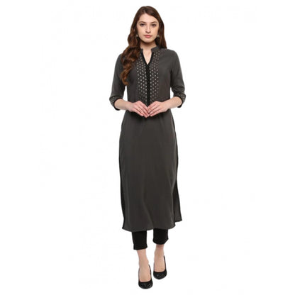 Women's Casual 3-4Th Sleeve Solid Crepe Kurti (Grey)