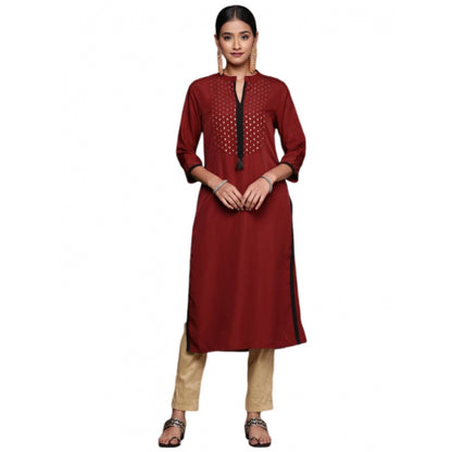 Women's Casual 3-4Th Sleeve Ethnic Motifs Crepe Kurti (Maroon)