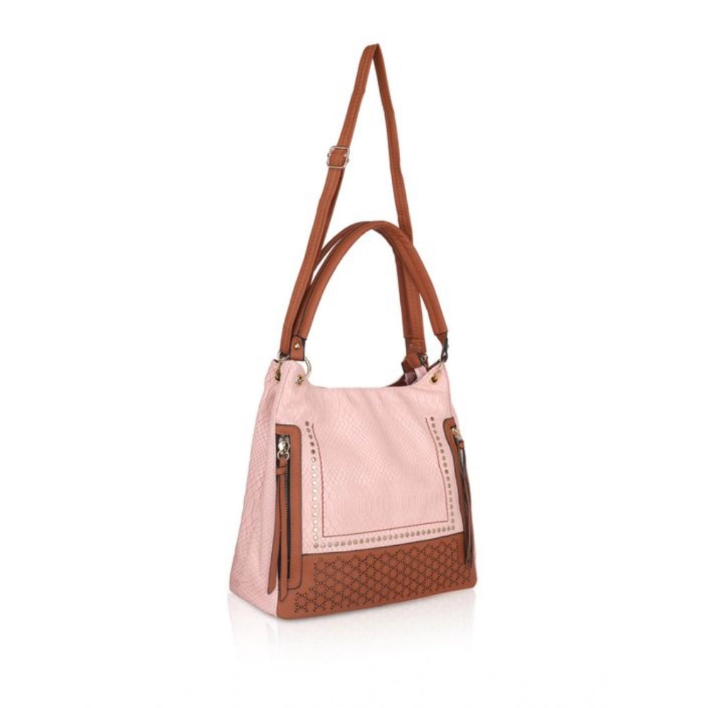 Women's Faux Leather Printed Tote Bag (Pink)