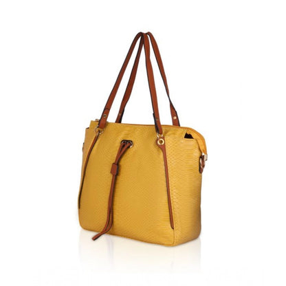 Generic Women's Faux Leather Textured Tote Bag (Yellow)