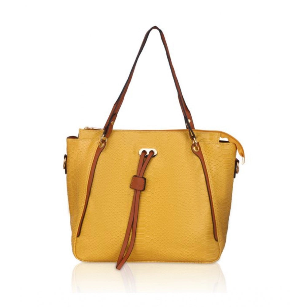 Generic Women's Faux Leather Textured Tote Bag (Yellow)