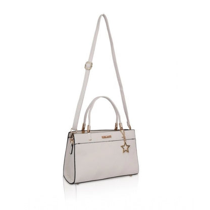 Women's Faux Leather Textured Adjustable Long Belt Handbag (White)