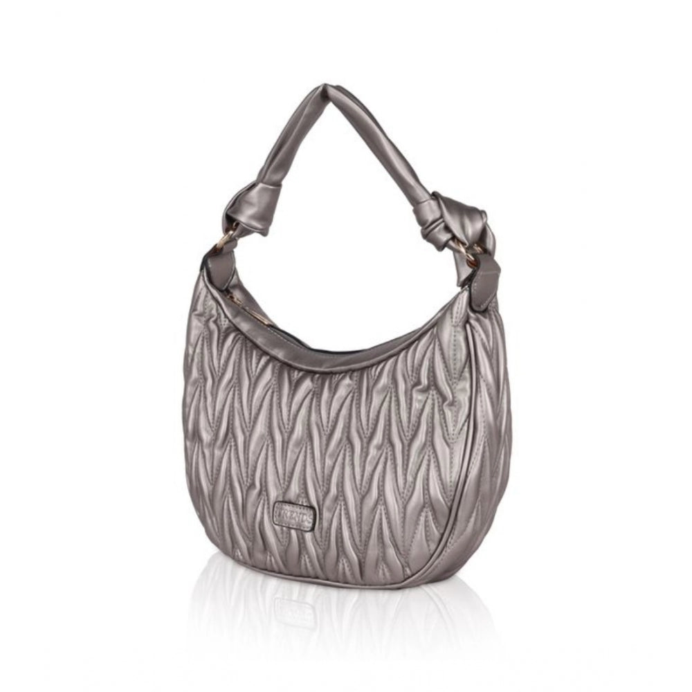 Generic Women's Faux Leather Textured Handbag (Silver Grey)