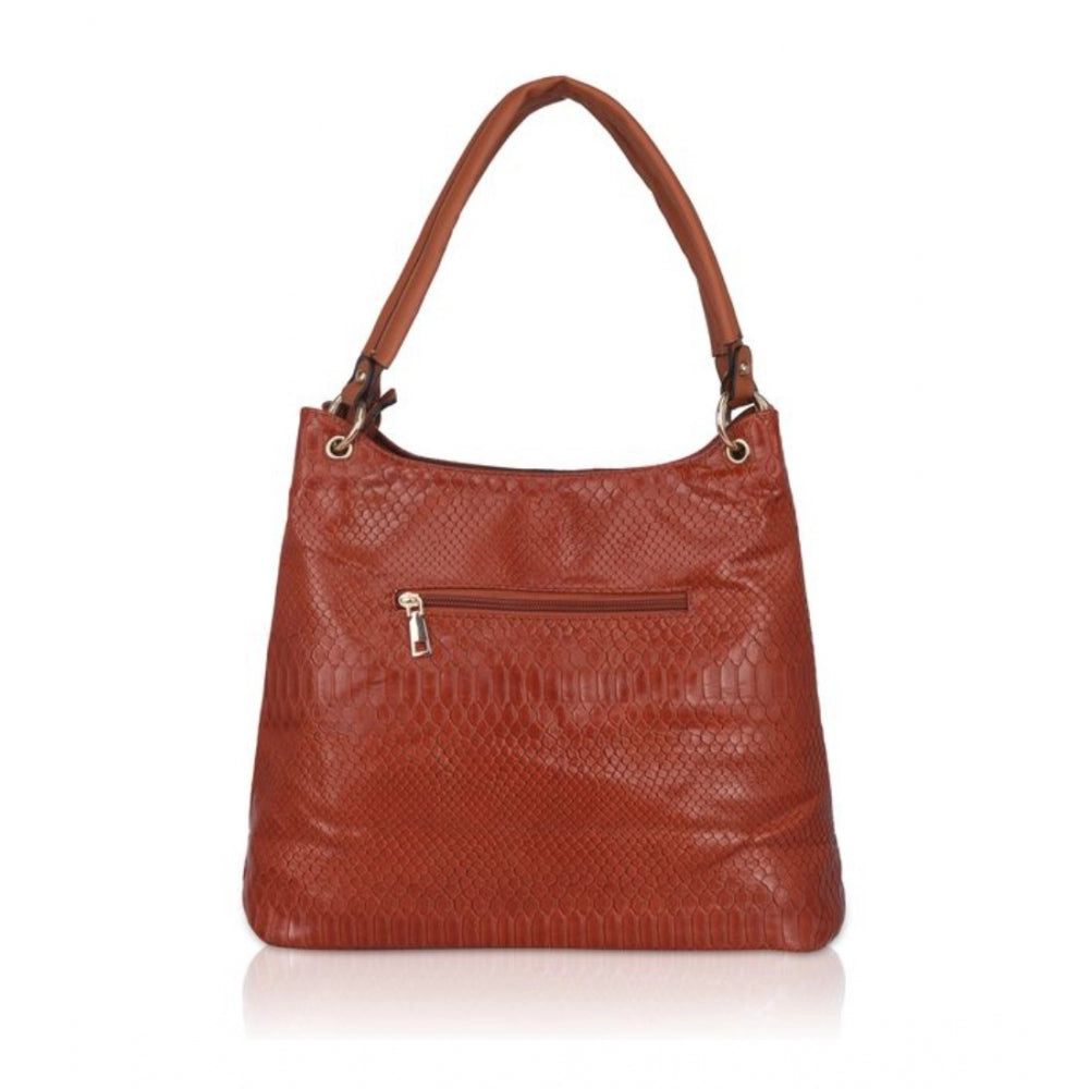 Women's Faux Leather Textured Tote Bag (Brown)