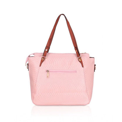 Generic Women's Faux Leather Textured Tote Bag (Pink)