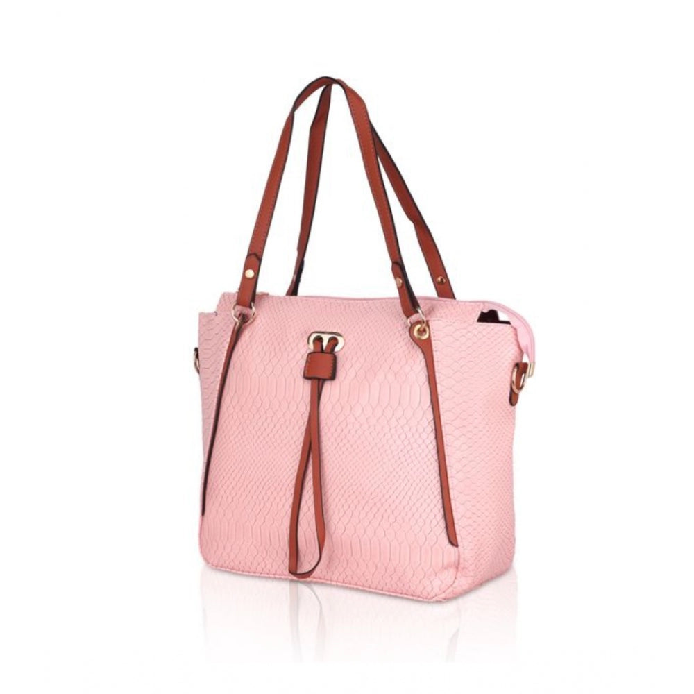 Generic Women's Faux Leather Textured Tote Bag (Pink)