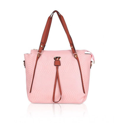 Generic Women's Faux Leather Textured Tote Bag (Pink)