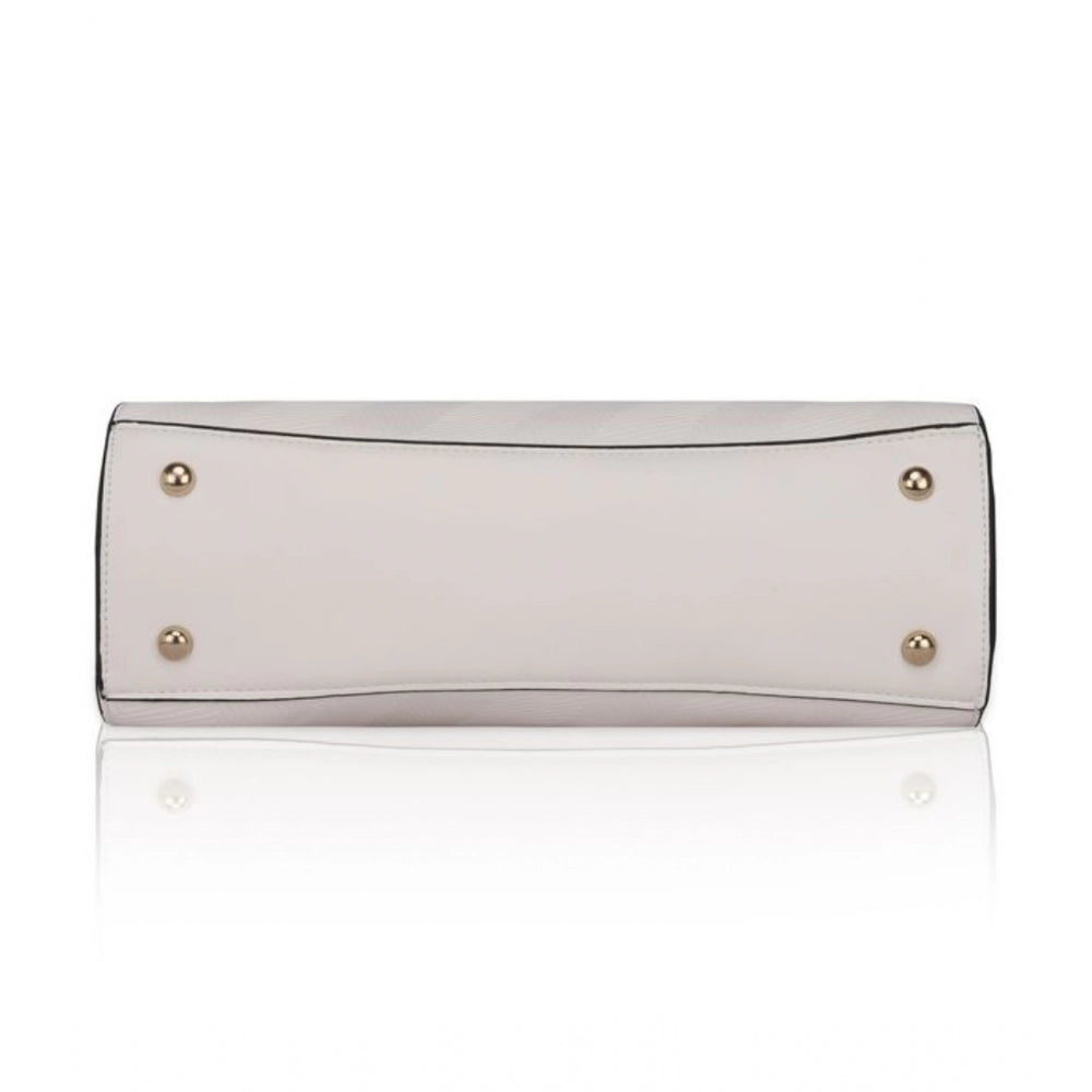 Women's Faux Leather Textured Adjustable Long Belt Handbag (White)