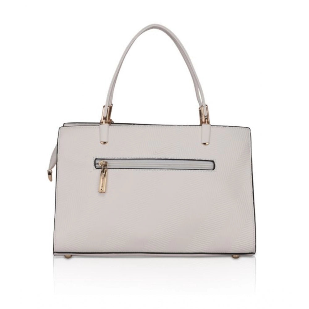 Women's Faux Leather Textured Adjustable Long Belt Handbag (White)