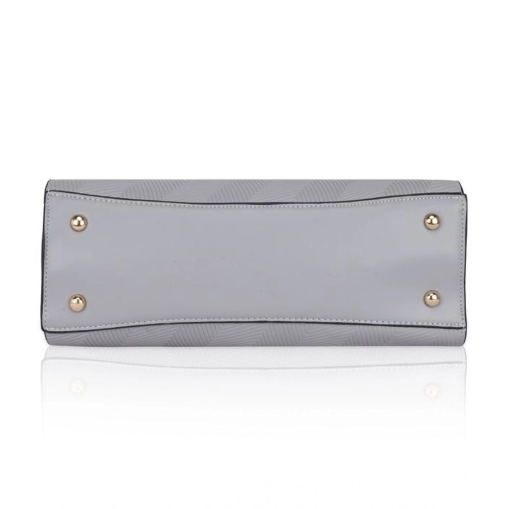 Women's Faux Leather Textured Adjustable Long Belt Handbag (Grey)