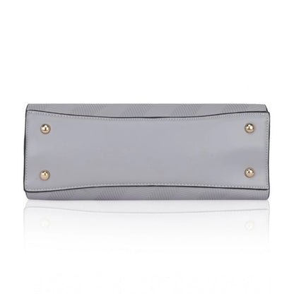 Women's Faux Leather Textured Adjustable Long Belt Handbag (Grey)