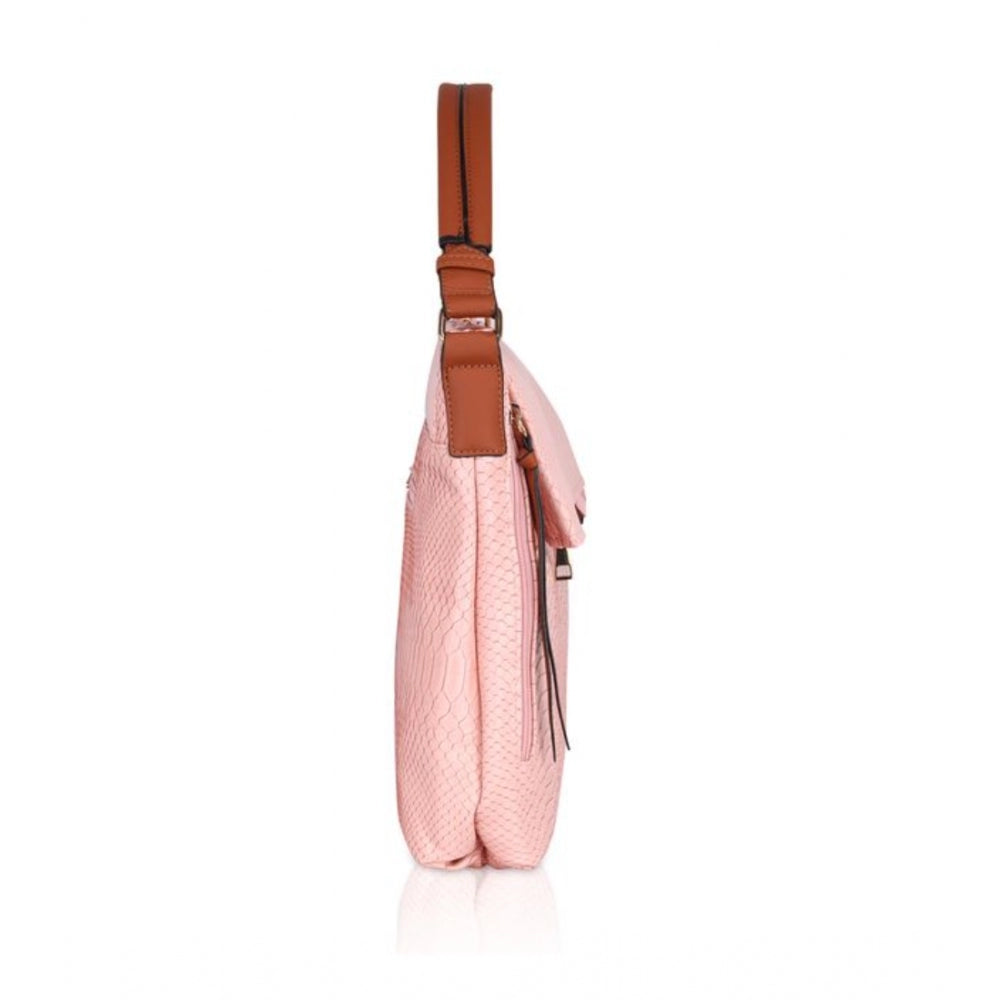 Generic Women's Faux Leather Textured Sling Bag (Pink)