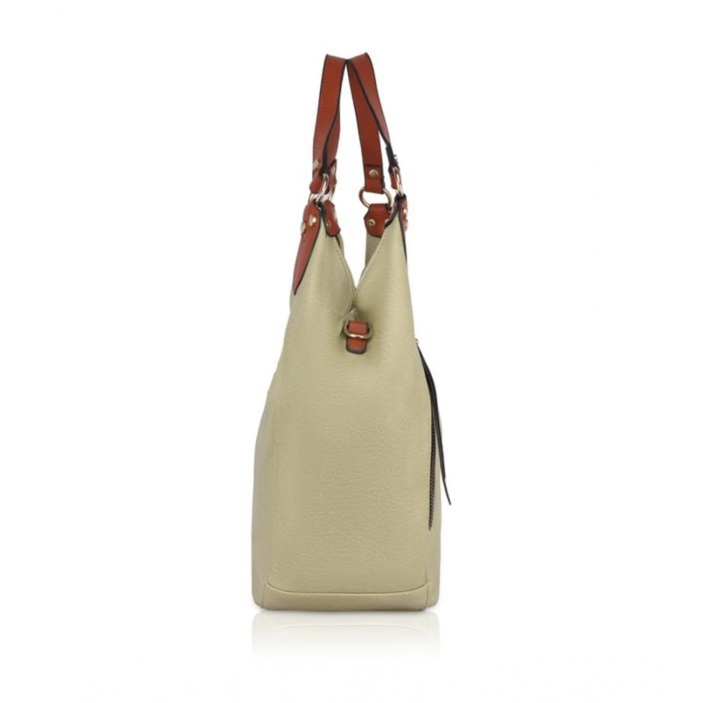 Generic Women's Faux Leather Solid Tote Bag (Beige)