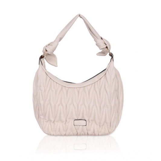 Generic Women's Faux Leather Textured Handbag (Beige White)