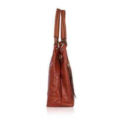 Women's Faux Leather Textured Tote Bag (Brown)