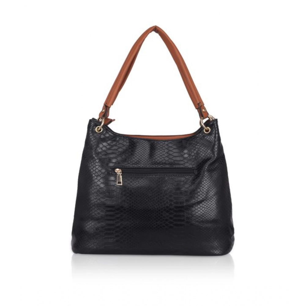 Women's Faux Leather Textured Tote Bag (Black)