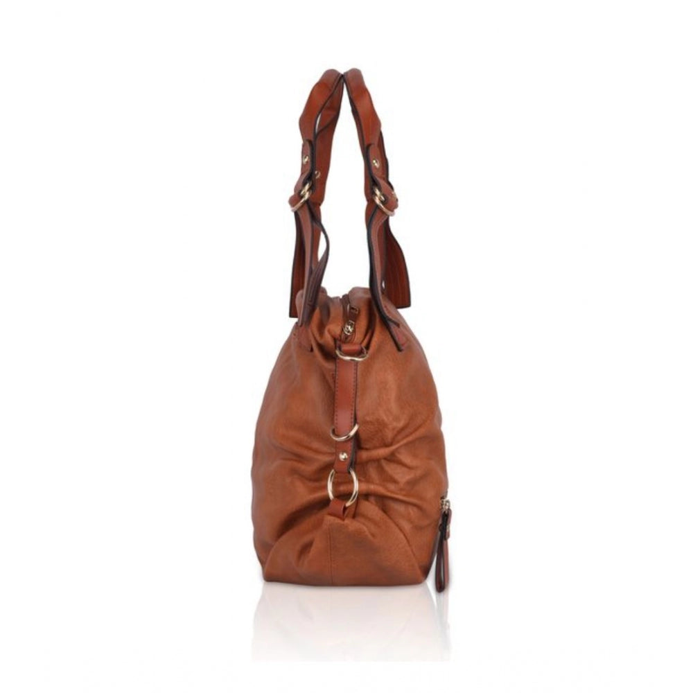 Generic Women's Faux Leather Solid Tote Bag (Brown)