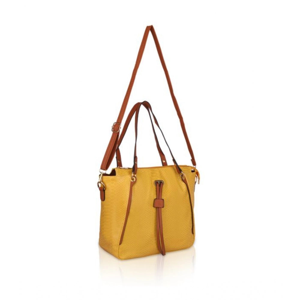 Generic Women's Faux Leather Textured Tote Bag (Yellow)