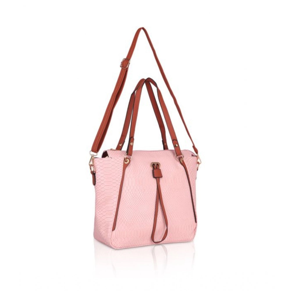 Generic Women's Faux Leather Textured Tote Bag (Pink)