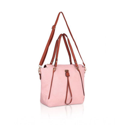 Generic Women's Faux Leather Textured Tote Bag (Pink)