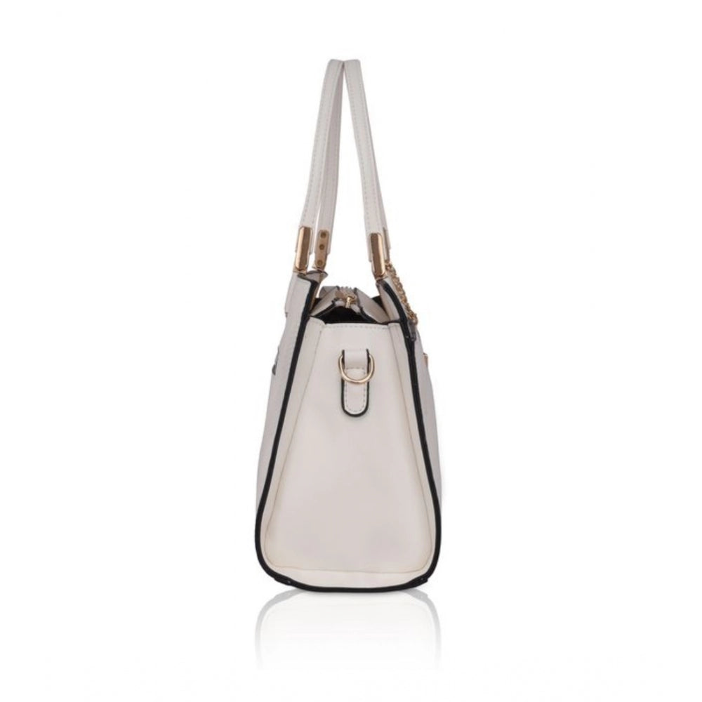 Women's Faux Leather Textured Adjustable Long Belt Handbag (White)