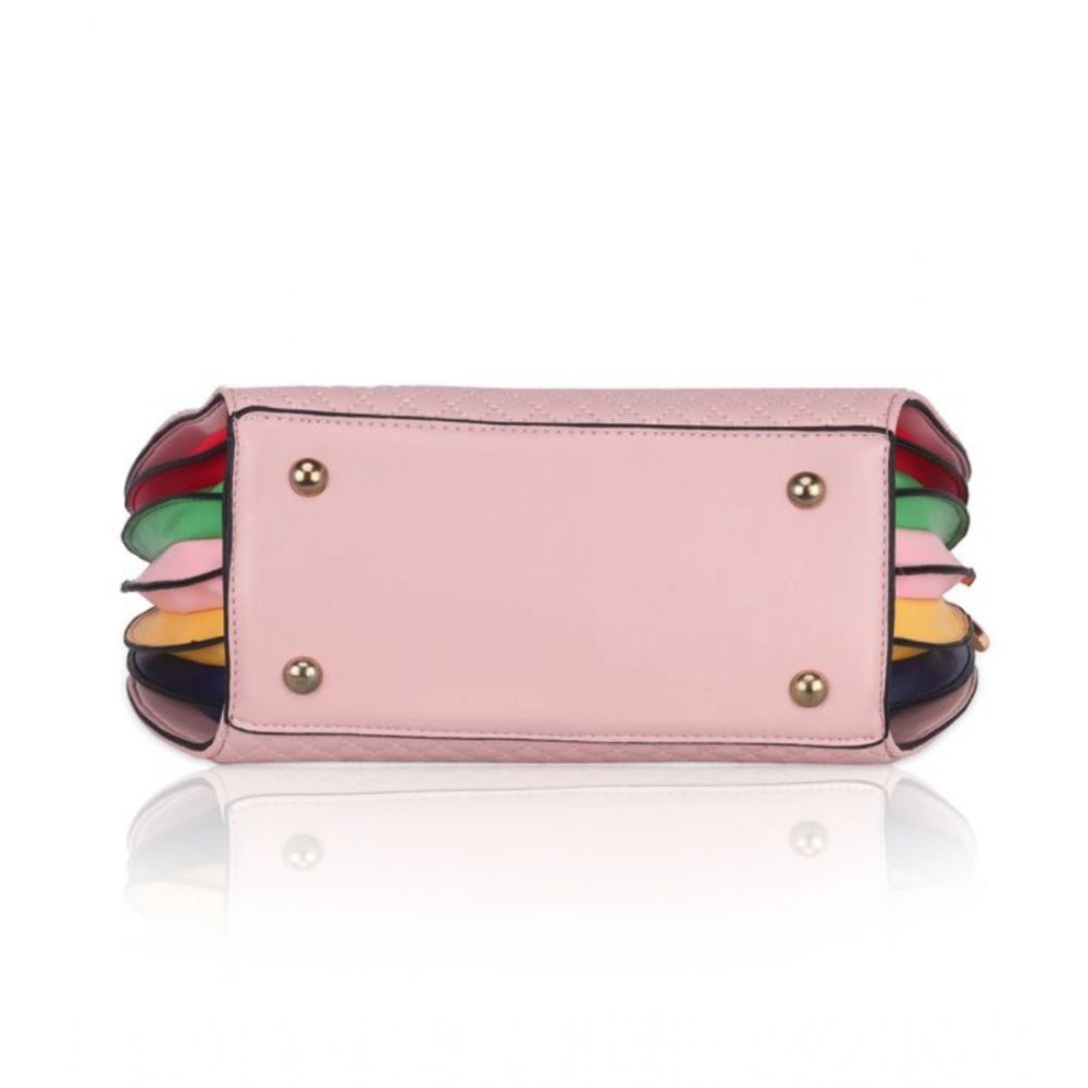 Women's Faux Leather Printed Adjustable Long Belt Handbag (Pink)