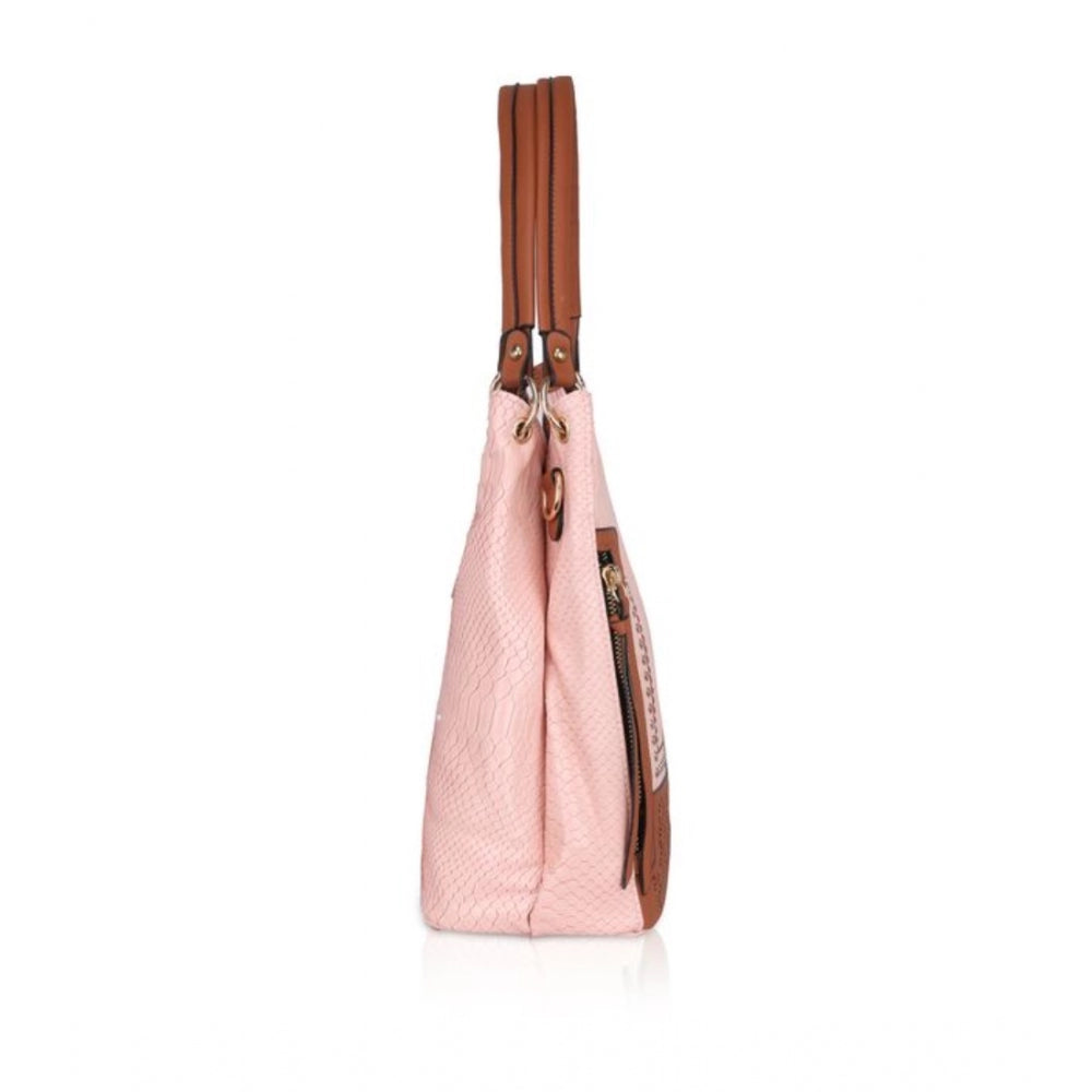 Women's Faux Leather Printed Tote Bag (Pink)