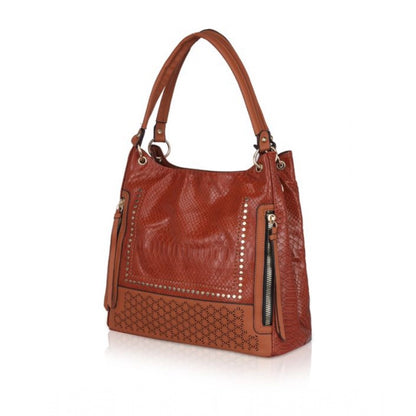 Women's Faux Leather Textured Tote Bag (Brown)