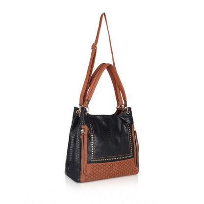 Women's Faux Leather Textured Tote Bag (Black)