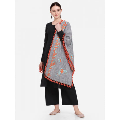 Generic Women's Cotton Embroidered Dupatta (Gray, Length: 0.5 to 1 Mtr)