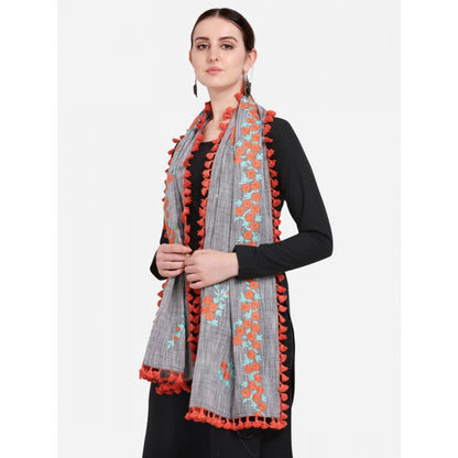 Generic Women's Cotton Embroidered Dupatta (Gray, Length: 0.5 to 1 Mtr)