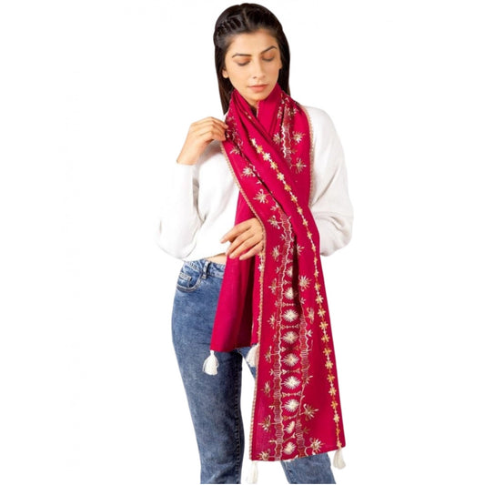 Women's Cotton Opaque Stole (Red, Length: 1.5 to 2 Mtr)