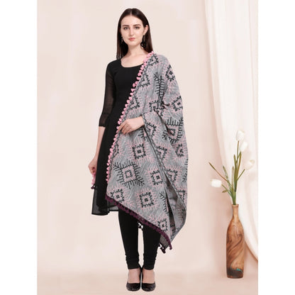 Generic Women's Cotton Embroidered Dupatta (Gray, Length: 0.5 to 1 Mtr)