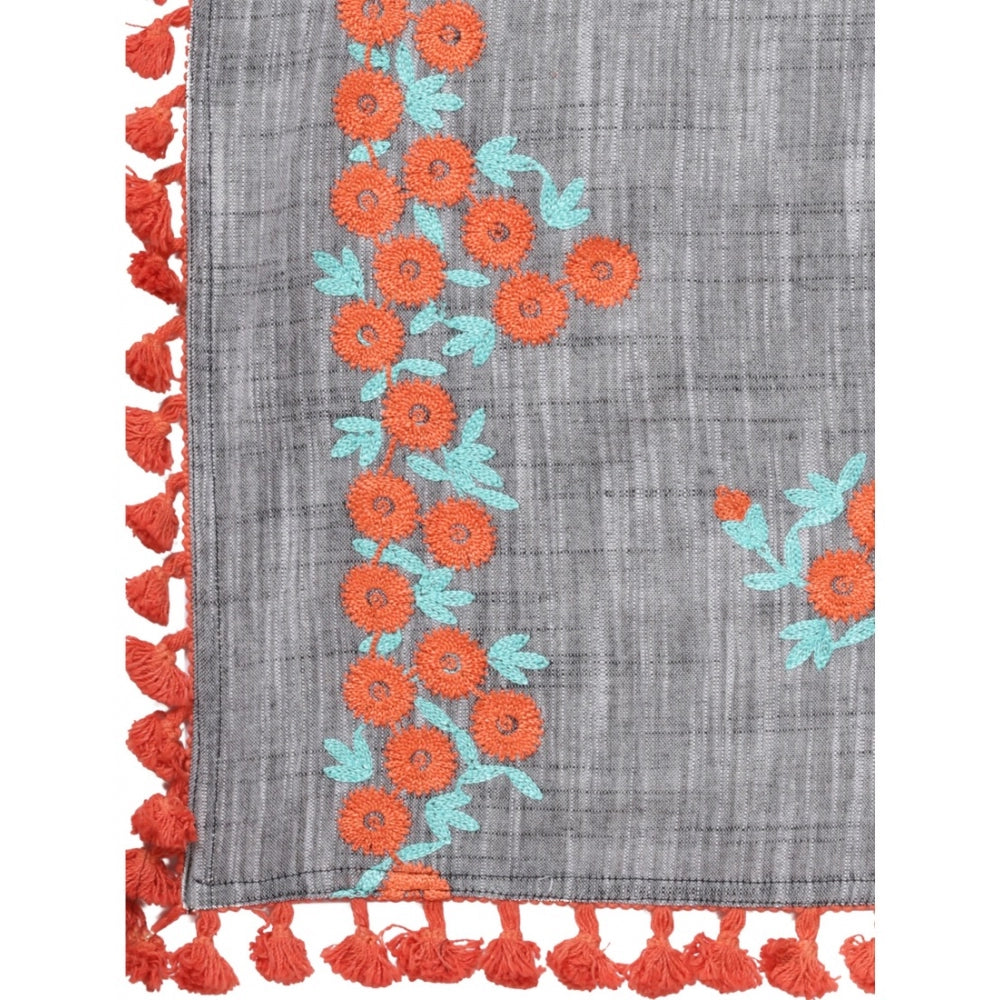 Generic Women's Cotton Embroidered Dupatta (Gray, Length: 0.5 to 1 Mtr)