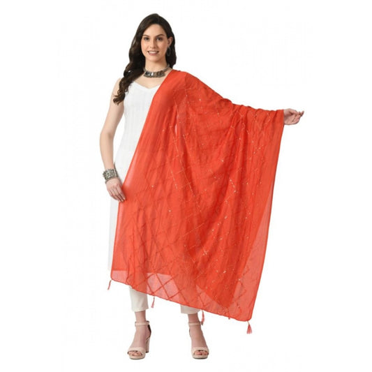 Generic Women's Chanderi Self design Dupatta (Orange, Length: Free Size)