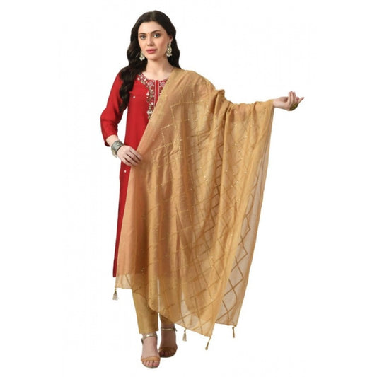 Generic Women's Chanderi Self design Dupatta (Gold, Length: Free Size)