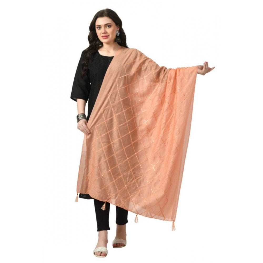 Generic Women's Chanderi Self design Dupatta (Peach, Length: Free Size)