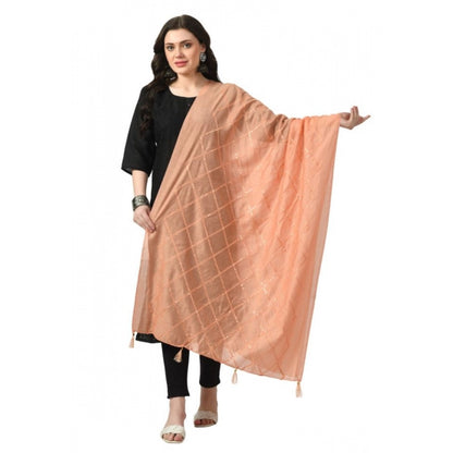 Generic Women's Chanderi Self design Dupatta (Peach, Length: Free Size)