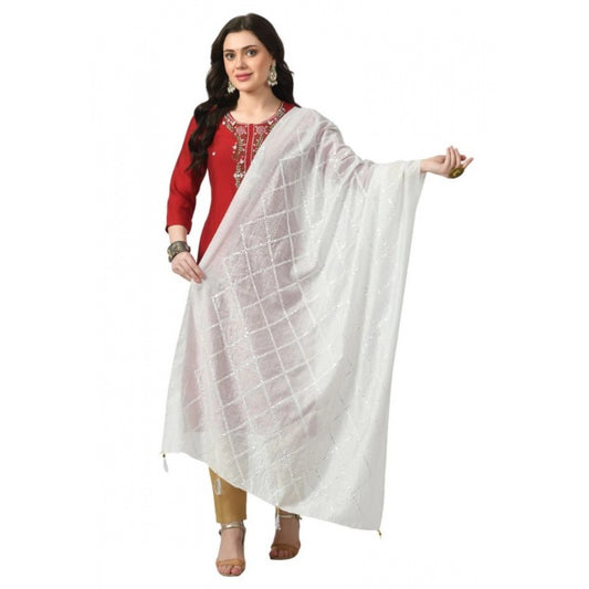 Generic Women's Chanderi Self design Dupatta (White, Length: Free Size)