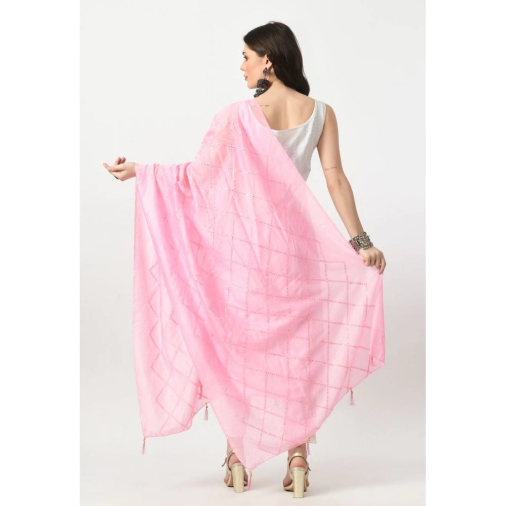 Women's Chanderi Self design Dupatta (Pink, Length: Free Size)